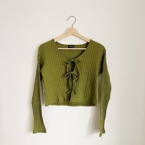 Originality Green Tie Front Top Size Medium